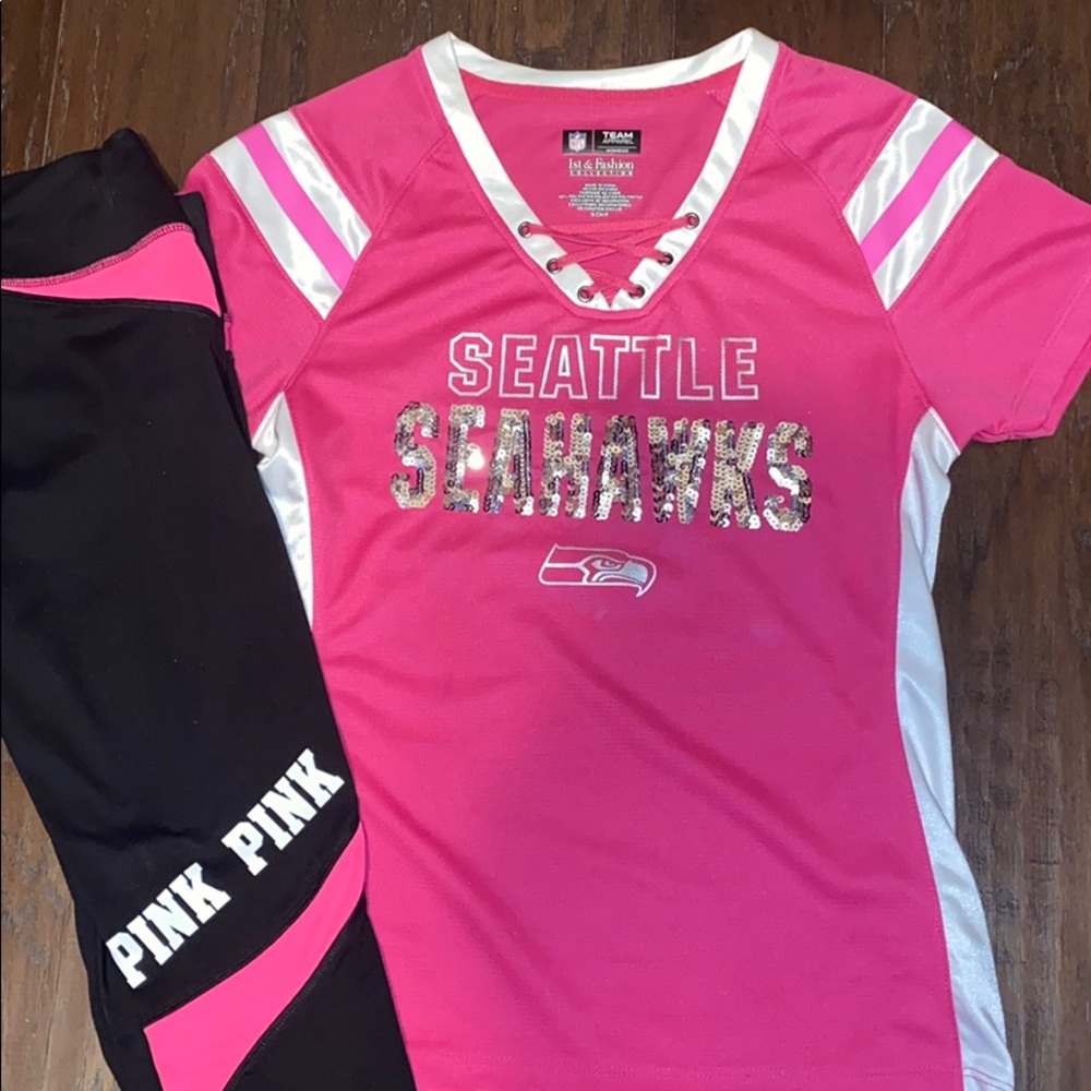 Sequins NFL Seattle Seahawks Hot Pink Jersey Shirt